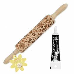 Scrapcooking Rouleau à pâtisserie bois empreintes nature 39 cm + Stylo glaçage noir