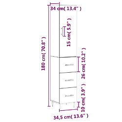 vidaXL Buffet haut Sonoma gris 34,5x34x180 cm Bois d'ingénierie pas cher