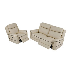 Acheter Vente-Unique Canapé 3 places et fauteuil relax électrique en cuir beige ADELIO