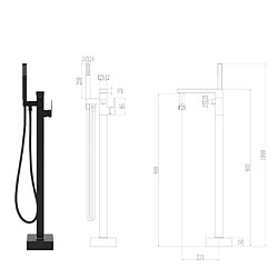 vidaXL Robinet de baignoire sur pied Noir Acier inoxydable 90 cm pas cher