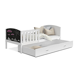 Kids Literie LIT Enfant Tomy 90x190 Blanc + Ardoise