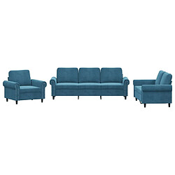 Maison Chic Ensemble de canapés 3 pcs avec coussins, Canapé droit Sofa pour Salon Bleu Velours -GKD622451