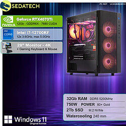 Sedatech Pack PC Gamer Pro ATX • Intel i7-12700KF • RTX4070Ti • 32Go DDR5 • 2To SSD M.2 • Windows 11 • Moniteur 28''