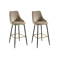 Vente-Unique Lot de 2 tabourets de bar en velours et métal noir - Beige - VEVLINA