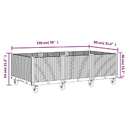 vidaXL Jardinière à roulettes noir 150x80x54 cm PP pas cher