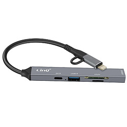 LinQ Hub USB-C et Lightning OTG 1x Port USB-C + 2x USB + Carte SD / TF Noir