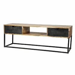 L'Héritier Du Temps Meuble TV Catch Hinsk 2 Tiroirs 1 Niche Console de Salon en Bois d'Acacia et Métal 40x50x140cm