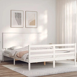 Avis Maison Chic Lit adulte - Cadre Structure de lit avec tête de lit Contemporain blanc King Size bois massif -MN60953