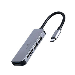 Hub USB-C Gembird 3 ports 1 X Usb3.1 + 2 X USB 2.0 avec lecteur de carte Argent