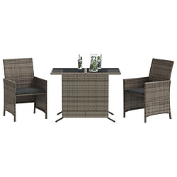 Avis Maison Chic Ensemble de bistro 3 pcs avec coussins,Table + chaises + coussins de jardin gris résine tressée -GKD966822