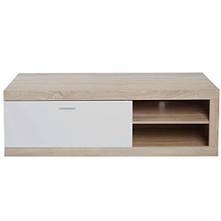 Avis Decoshop26 Meuble TV compartiment de rangement avec porte 43x140x41 cm MDF aspect chêne blanc 04_0007853