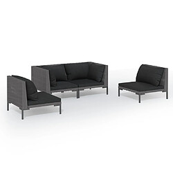 vidaXL Salon de jardin 4 pcs avec coussins Résine tressée Gris foncé