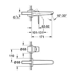 GROHE 19573002 Eurodisc Cosmopolitan Façade mitigeur 2 trous lavabo Argent