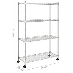 vidaXL Étagère de rangement 4 niveaux et roues 90x35x142 cm chrome pas cher