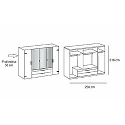 Acheter Inside 75 Armoire PORTLAND style industriel 250 cm 5 portes 3 miroirs chêne poutre / graphite