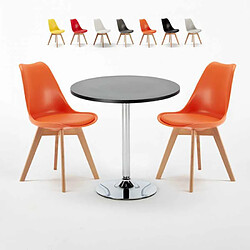 Ahd Amazing Home Design Table Ronde Noire 70x70cm 2 Chaises Colorées Intérieur Bar Café Nordica Cosmopolitan