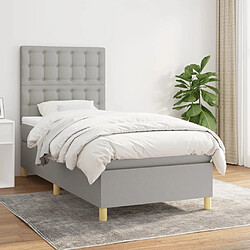 Maison Chic Lit adulte- Lit + matelas,Sommier à lattes de lit avec matelas Gris clair 90x200 cm Tissu -GKD22776