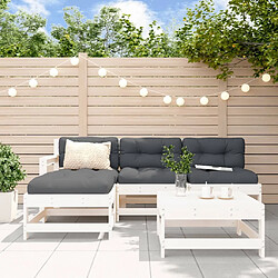 Maison Chic Salon de jardin 5 pcs + coussins - Mobilier/Meubles de jardin - Table et chaises d'extérieur blanc bois massif -MN44825