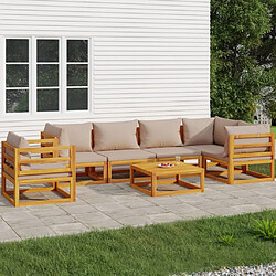 vidaXL Salon de jardin 7 pcs avec coussins taupe bois massif