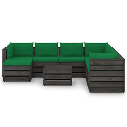 vidaXL Salon de jardin 9 pcs avec coussins Bois imprégné de gris