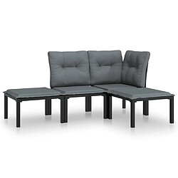 vidaXL Salon de jardin 4 pcs noir et gris résine tressée