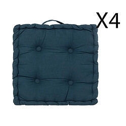 Pegane Lot de 4 coussins de sol carré, coussin d'assise en coton coloris bleu foncé - Longueur 40 x Profondeur 40 x Hauteur 8 cm