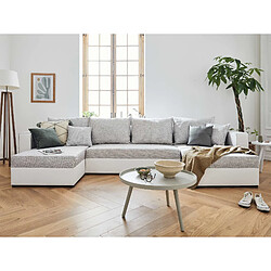 Bestmobilier Opale - canapé panoramique en U - 7 places - convertible - avec coffre - en tissu et simili Opale - canapé panoramique en U - 7 places - convertible - avec coffre - en tissu et simili - Gris / Blanc