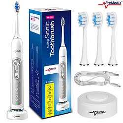 Promedix Brosse à dents sonique PR-750 W Promedix Brosse à dents sonique blanche avec étui de transport, 5 modes, minuterie, 3 niveaux de puissance, 3 bouts PR-750 W