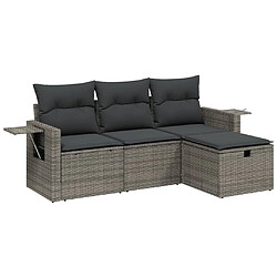 vidaXL Salon de jardin 4 pcs avec coussins gris résine tressée