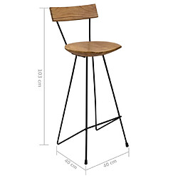 vidaXL Tabourets de bar lot de 2 bois de teck massif pas cher