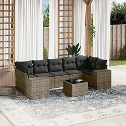 Maison Chic Ensemble Tables et chaises d'extérieur 8 pcs avec coussins,Salon de jardin gris résine tressée -GKD567581