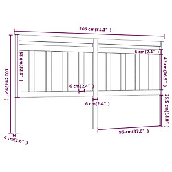 Maison Chic Tête de lit scandinave pour lit adulte,Meuble de chambre Gris 206x4x100 cm Bois massif de pin -MN27736 pas cher