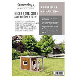 Toilinux Niche pour chien Lucky avec patio et fenêtre en bois naturel