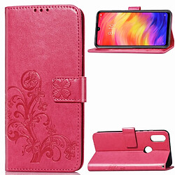 Wewoo Housse Coque Étui en cuir à motif de fleurs repiquées Lucky Clover pour Xiaomi Redmi Note 7, avec support et logements pour cartes, portefeuille dragonne (Rose rouge)