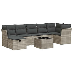 vidaXL Salon de jardin 8 pcs avec coussins gris clair résine tressée