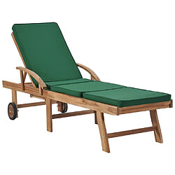 Helloshop26 Lot de 2 transats chaise longue bain de soleil lit de jardin terrasse meuble d'extérieur avec coussins bois de teck solide vert 02_0012156