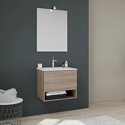 Kiamami Valentina MEUBLE DE SALLE DE BAIN 60CM AVEC TIROIR ET COMPARTIMENT OUVERT ASPECT BOIS | VENEZIA