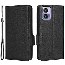 Etui en PU texture litchi, fermoir magnétique double, anti-chocs avec support pour votre Motorola Edge 30 Neo 5G - noir