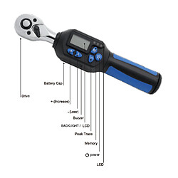 Clé dynamométrique numérique 3/8 ""drive 3-60nm 2.2-44.3 lbs-ft calibré