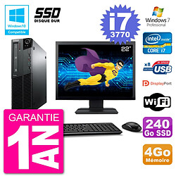 PC Lenovo M82 SFF Ecran 22" i7-3770 RAM 4Go SSD 240Go Graveur DVD Wifi W7 - Occasion