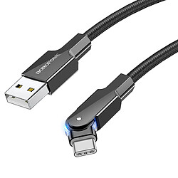 Borofone Câble USB vers USB C 3A Nylon Tressé 1.2m Connecteur Rotatif 180 Noir