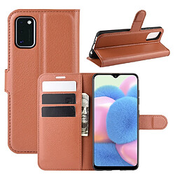 Etui en PU surface de litchi avec support marron pour votre Samsung Galaxy A41