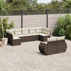 vidaXL Salon de jardin avec coussins 9 pcs marron résine tressée