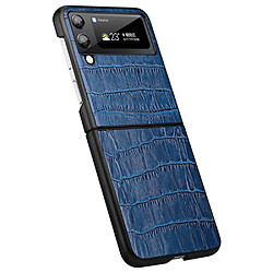 Coque en TPU + cuir véritable texture crocodile, anti-rayures bleu pour votre Samsung Galaxy Z Flip3 5G