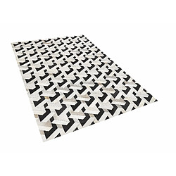 Beliani Tapis patchwork en cuir noir et gris 140 x 200 cm NARMAN