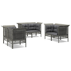 vidaXL Salon de jardin 6 pcs avec coussins Gris Résine tressée