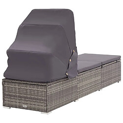 Acheter Maison Chic Chaise longue avec auvent et coussin | Bain de soleil Relax | Transat Résine tressée Gris -GKD35049