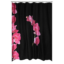 MSV Rideau de douche Polyester LANYU 180x200cm Motif Fleurs Noir & Rose - Anneaux inclus