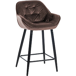 Decoshop26 Tabouret de bar chaise haute x1 assise effet capitonnée en velours marron et métal noir 10_0004885