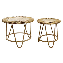 Pegane Set de 2 table d'appoint ronde en rotin coloris naturel - Diamètre 80 x Hauteur 45.5 cm